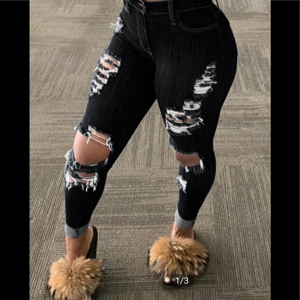 Ripped cutout skinny jeans.